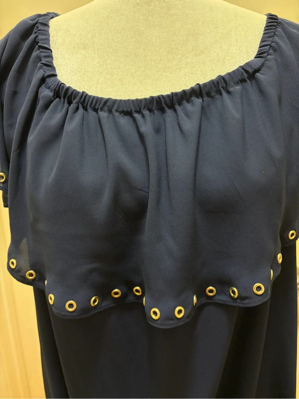 Michael Kors Navy Grommet-Trim Flutter Sleeve Blouse
